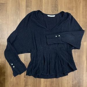 Navy Blue V-Neck Long Sleeve with Pearl buttons